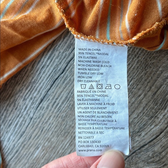Prana Orange Striped V-Neck Tee - Picture 4 of 5